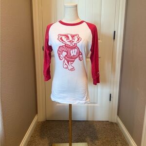 Wisconsin Badger League Women's Red and White Raglan Tee